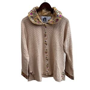 Vintage Storybook Knits Embellished Sweater Jewel Collar Cuffs Size Large